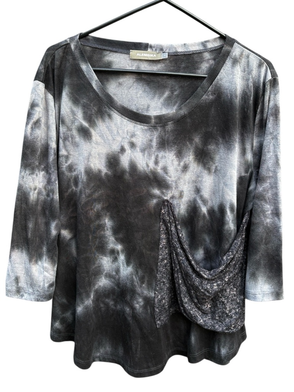 ALEMBIKA Tie-Dye 3/4 Sleeve Drape Pocket Top Size Large